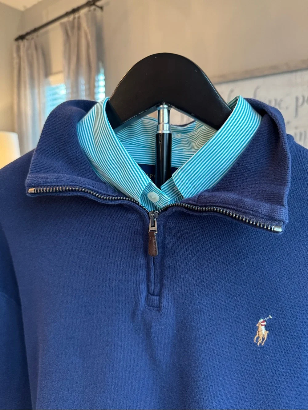 Polo by Ralph Lauren Navy Half-Zip Pullover with Mint Trim